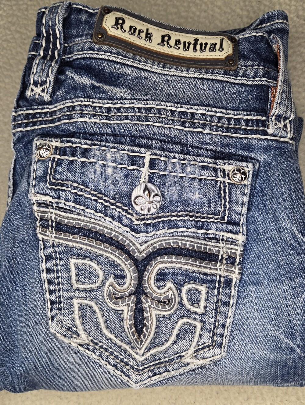 Rock Revival Women's Light Blue Distressed Pocket Jeans Size 27